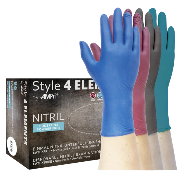96 Nitrile gloves, Style 4 Elements, color mix of 4, size M, powder-free