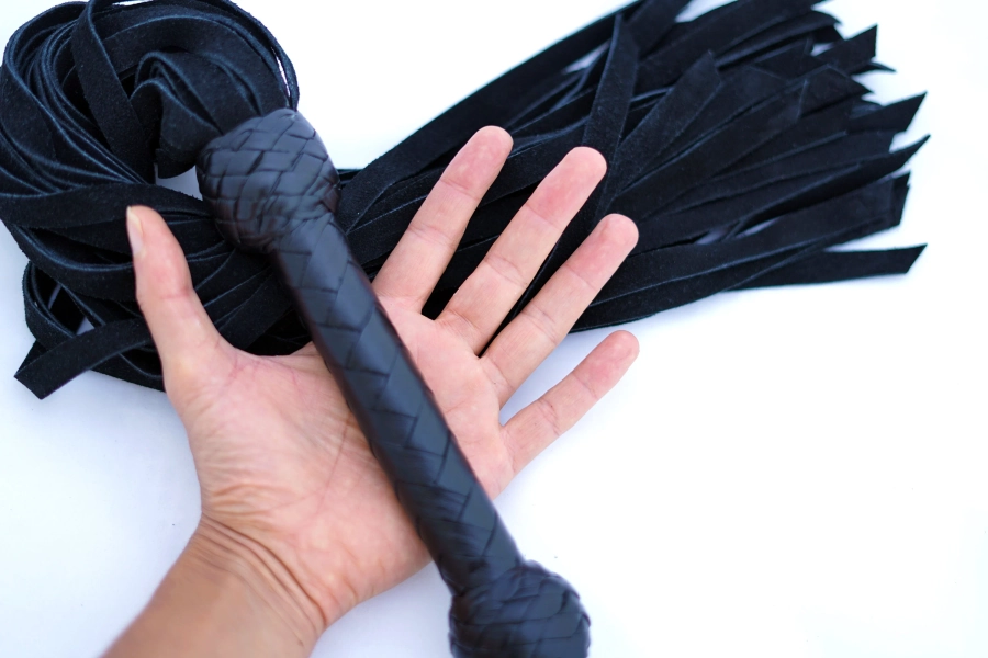 Black Suede Flogger in Genuine Leather, Thuddy Mop Flogger with 40 Black Suede Falls, BDSM Toy, Mature