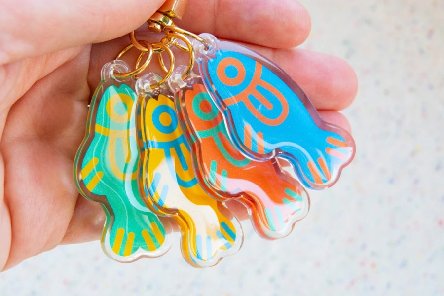 Loud Fishes Epoxy Keychain Colorful Folk Art Fish, Acrylic Charm Keychain - Etsy