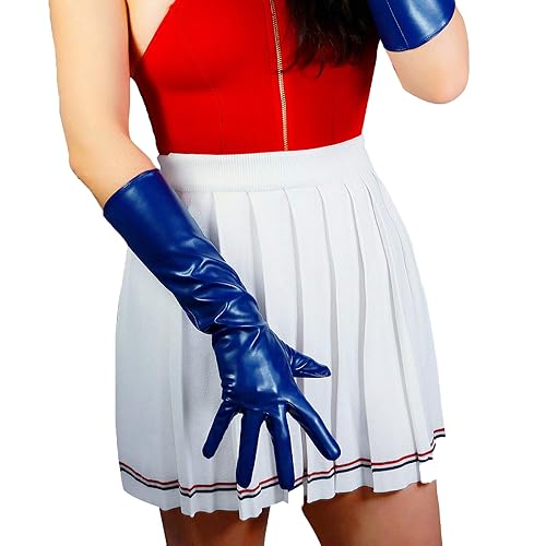 DooWayWomen Long Leather Gloves 16" Elbow Length Faux Lambskin Soft Dress Cocktail Party Gloves - Navy Blue