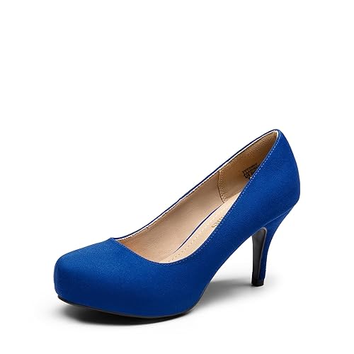 DREAM PAIRS Tiffany Women's Classic Elegant Versatile Low Stiletto Heel Dress Platform Pumps Shoes - 7.5 - Royal/Blue