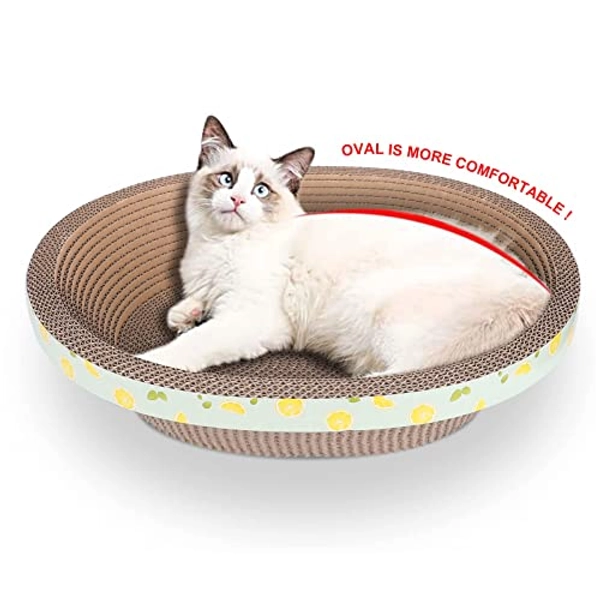 ROMOHOM Oval Cat Scratcher Cardboard Couch Bed, Corrugated Cat Scratching Pad for Indoor Cats, Durable Cat Scratch Box Lounger for Furniture Protector (17.32 Inch)