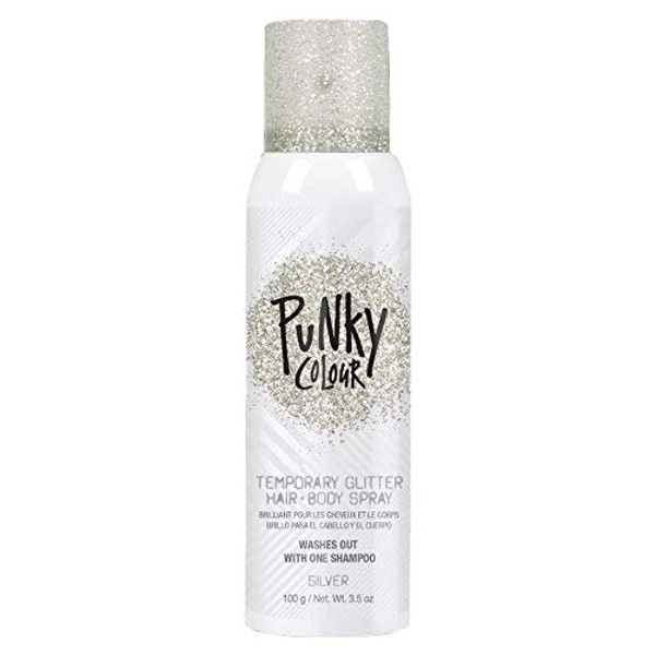 Punky Temporary Hair and Body Glitter Color Spray, Travel Spray, Lightweight, Adds Sparkly Shimmery Glow, Perfect to use On Hair, Skin, or Clothing, 3.5 oz - SILVER
