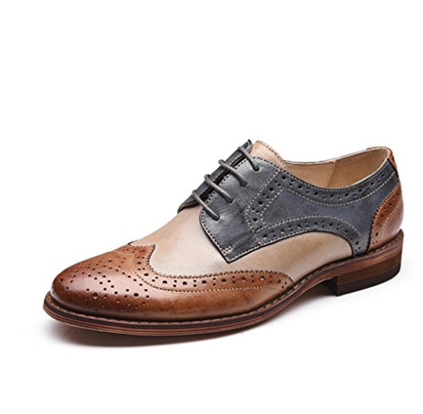 U-lite Women's Perforated Lace-up Wingtip Multicolor Leather Flat Oxfords Vintage Oxford Shoes