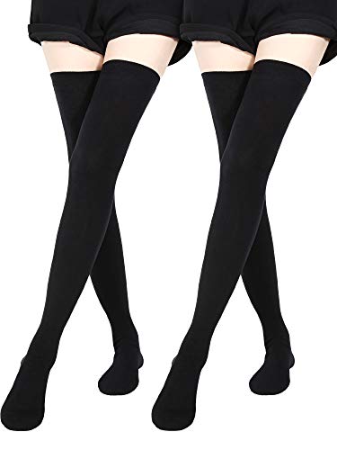 SATINIOR Extra Long Socks Thigh High Cotton Socks Extra Long Knee Boot Stockings for Women - One Size - Black