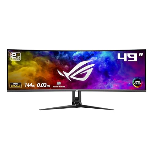 ASUS ROG Swift 47.5” 4K OLED Gaming Monitor (PG48UQ)- UHD (3840 x 2160), 138Hz, 0.1ms, HDMI 2.1, True 10 bit, DCI-P3 98%, G-SYNC Compatible, DisplayPort, USB, Console Ready, Remote Control, Anti-Glare - 49" Curved QHD 32:9 165Hz Docking Smart KVM