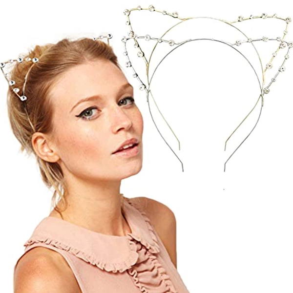 DRESHOW 2 Pack Sexy Rhinestone Lace Cat Ears Women Cosplay Fashion Headband Hair Accessories