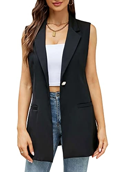 Kedera Women's Long Sleeveless Duster Trench Vest Casual Lapel Office Blazer Jacket