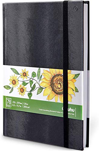 Ohuhu Sketchbook Marker Paper Pad: 8.3"x11.7" Large Art Sketch Book Drawing Papers 78 Sheets/156 Pages 120LB/200GSM Hardcover Sketching Books for Alcohol Markers Sketchpad Christmas Gift - 11.7" x 8.3"