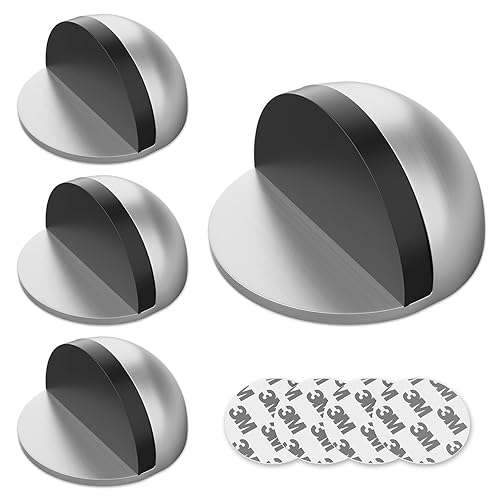 TOIMIOTOIM 4 Pack Door Stoppers, Stainless Steel Half Dome Floor Door Stop 3M Adhesive Door Stopper, No Drill Rubber Floor Door Stop for Living Room, Bedroom, Bathroom, Office