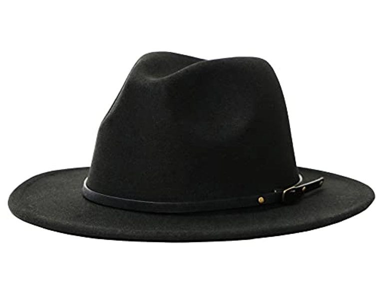 Women's Felt Panama Hats Classic Wide Brim Rancher Fedora with Belt Buckle (M-L)