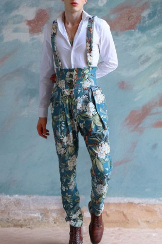Ciciful Men's Floral Print High Waist Slim Fit Suspender Jumpsuit