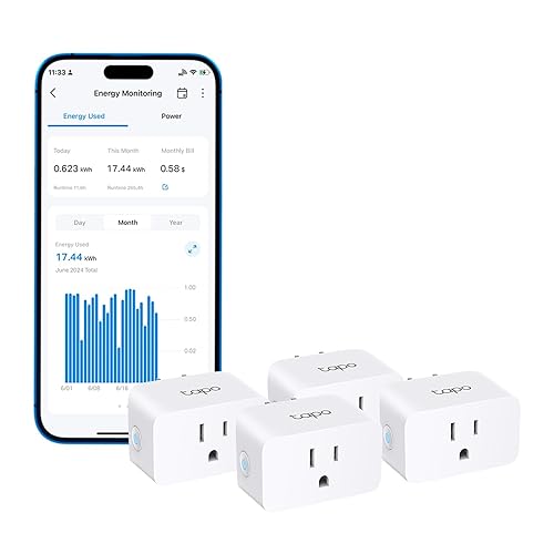 TP-Link 𝗧𝗮𝗽𝗼 Smart Plug Wi-Fi Mini, Energy Monitoring, Compatible with Alexa & Google Home & Samsung SmartThings, Timer, 15A/1800W Max, ETL Certified, 2.4G Wi-Fi Only, Tapo P115(4-Pack) - Energy Monitoring - 4-Pack