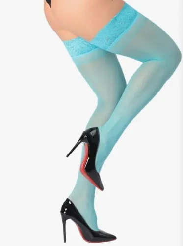 DancMolly Silky Thigh High Stockings, with 17+ Colors Sheer Silicone Lace Top Pantyhose for Women, 1-3 Pair - Light Blue 1 Pair A-B