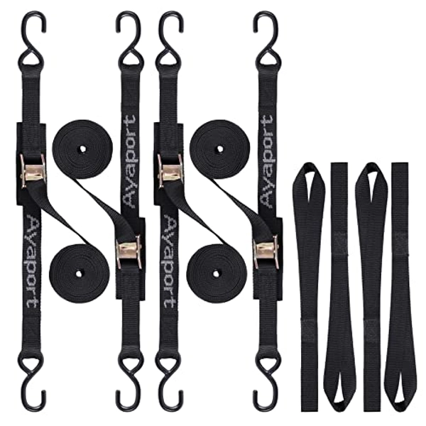 Ayaport Cam Buckle Tie Down Straps 10 feet 2200lbs Break Strength Securing Straps with S Hooks for Motorcycle, Kayak, Car, Truck, Dirt Bike, Pack of 4