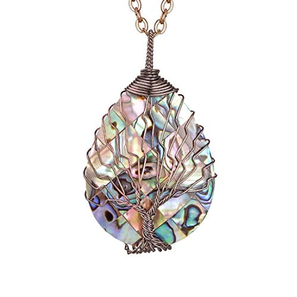 sedmart Tear Drop Abalone Shell Pendent Necklace Wire Wrap Abalone Shell Tree of Life Pendant Necklace Fashion Necklace Jewelry for Women handmade necklace mothers day necklace for mom jewelry