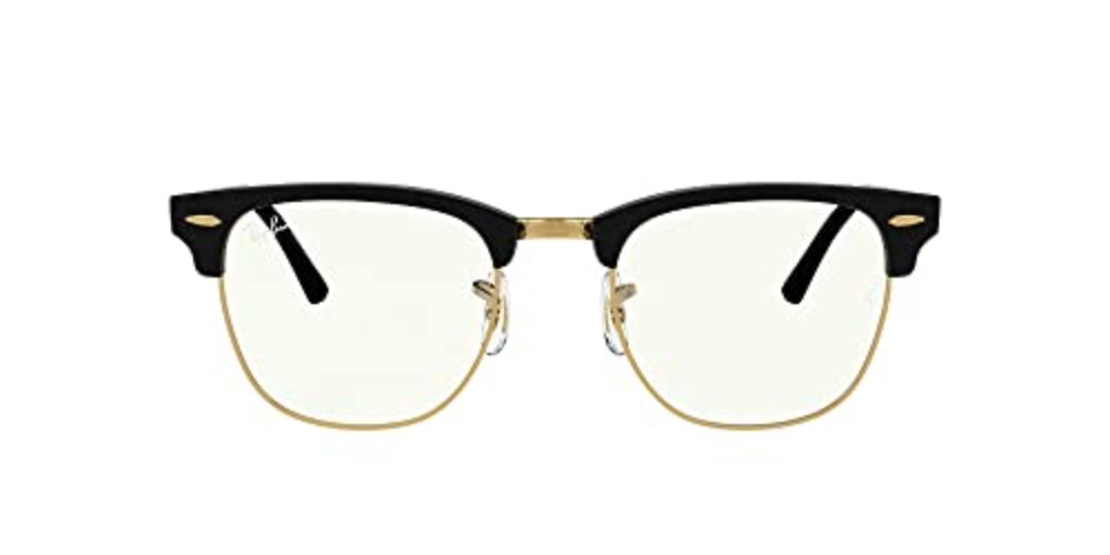 Ray-Ban RB3016 Clubmaster Square Sunglasses - Black/Clear Blue Light Filtering - 49 Millimeters