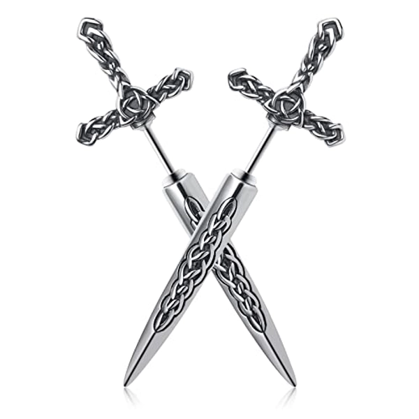 KIRTIJW Stainless Steel Sword Stud Dangle Earrings for Men Women Gothic Punk Sword Earrings Jewelry