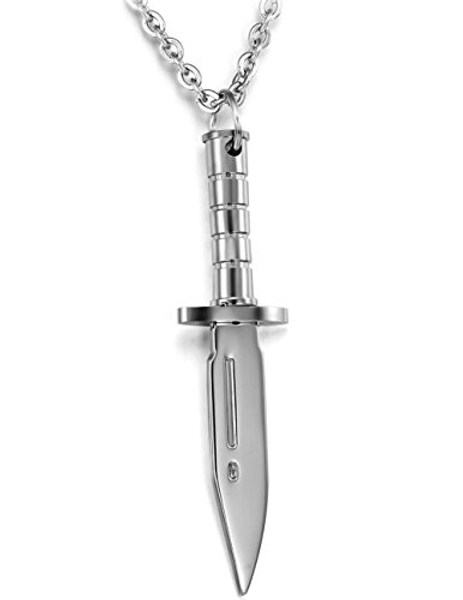 Hamoery Men Women Punk Stainless Steel Knife Dagger Chain Pendant Necklace