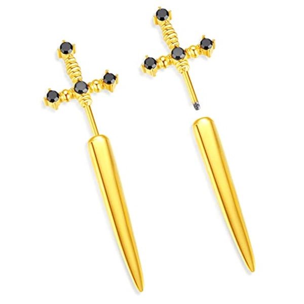 CHASELOV Gothic Earrings For Women, Sword Earrings, Goth Dagger Screw Back Earrings, Cool Mens Earrings, Fake Gauge Illusion Jewelry, Stainless Steel 18g Ear Jacket Earrings