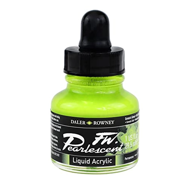 Daler-Rowney FW Pearlescent Acrylic Ink Bottle Genesis Green - Acrylic Drawing Ink for Artists and Students - Permanent Calligraphy Ink - Archival Ink for Illustrating and More