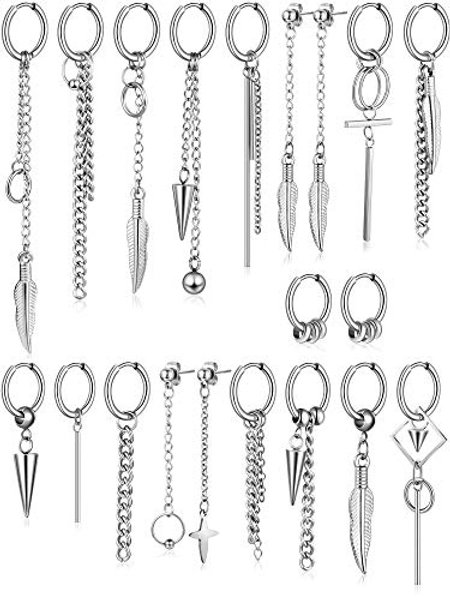 20 Pieces Men Dangle Earrings Stainless Steel Huggie Hinged Hoop Earrings for Women