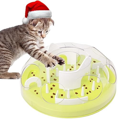 PetPrime Interactive Cat Puzzle Feeder,Cat Enrichment Toys for Indoor Cats Interactive Cat Slow Feeder Treat Puzzle Toy Cat Stimulation Toys for Bored Indoor Adult Cats
