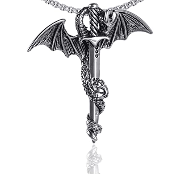 Xusamss Punk Titanium Steel Dragon Sword Wing Pendant Necklaces