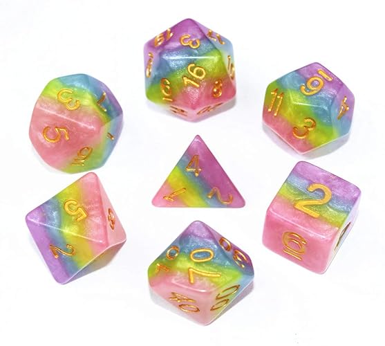 Polyhedral DND Dice Set RPG Rainbow Candy Dice for Dungeons and Dragons(D&D) Role Playing Game,MTG,Pathfinder,Table Game 7-Die Dice Set - Rainbow Color
