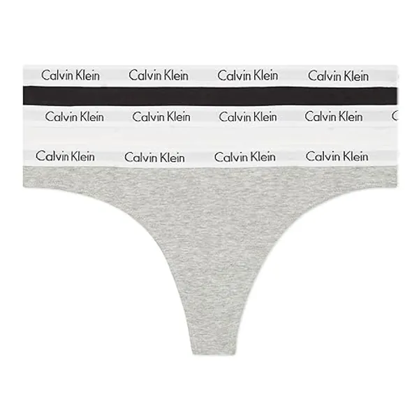 Calvin Klein Women's Carousel Logo Cotton Stretch Thong Panties, 3 Pack - Black/White/Grey Heather - Medium