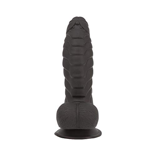 Pure Love 7 Inch Fantasy Silicone Dildo with Suction Cup, Ribbed & Studded, Black Color, Adult Sex Toy - Black