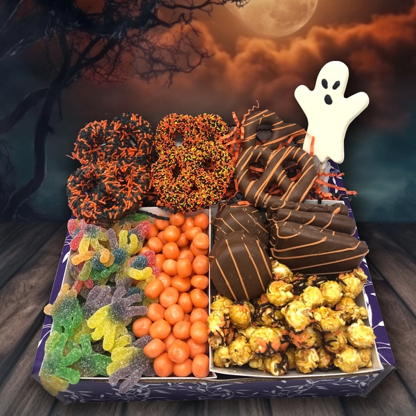 Halloween Boo Box – Festive Halloween Snack Gift Box with Chocolate-Covered Pretzels, Cookies, Popcorn, and More | Perfect for Trick-or-Treating