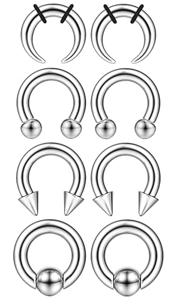 YADOCA Surgical Steel Septum Stretching Kit - 2G 4G 6G 8G 10G 12G 14G Septum Rings Septum Pincher Tapers Gauge Kit Nose Septum Piercing Jewelry Earrings For Women Men, Silver Black Tone