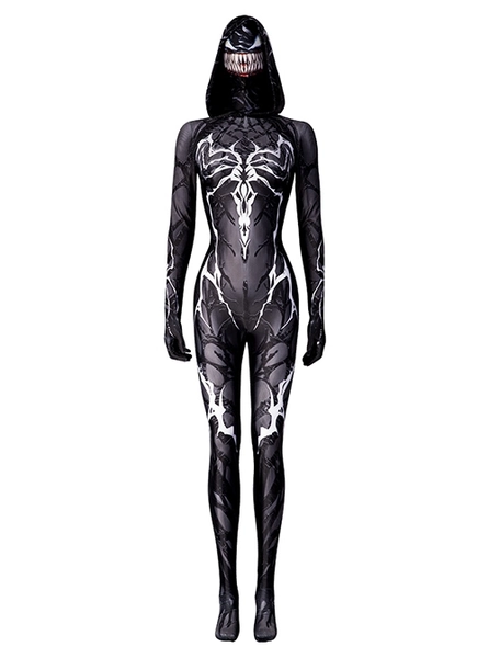 Spider-Man Into The Spider-Verse Queen Of The Dark Spider-Gwen Halloween Cosplay Costume Black Hooded Bodysuit - Magic Wardrobes