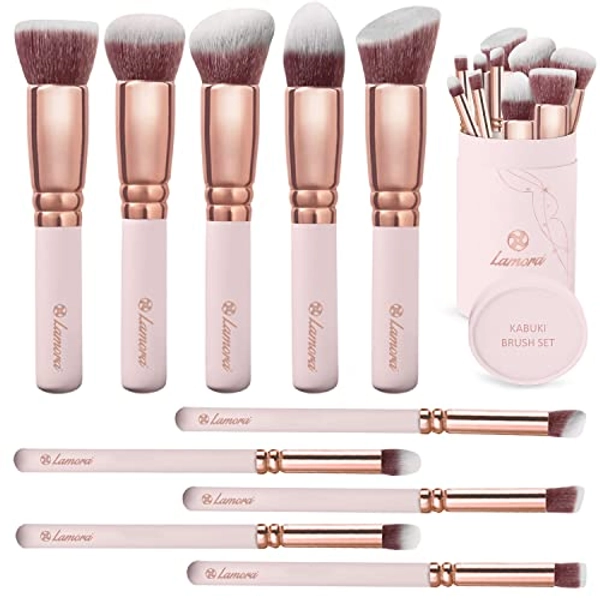Kabuki cosmetic brush set in black/pink/rose gold