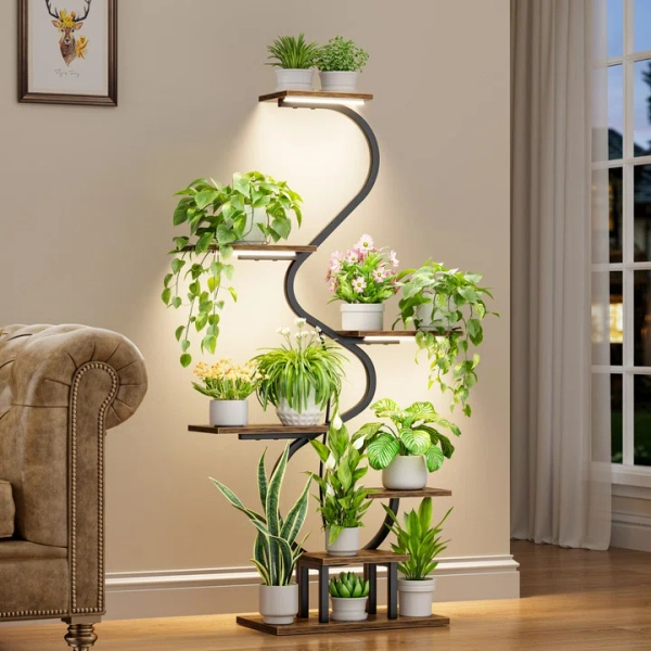 52.6" Tall Tall Corner Plant Stand with Grow Light Indoor, 7 Tiered Metal Plant Shelf