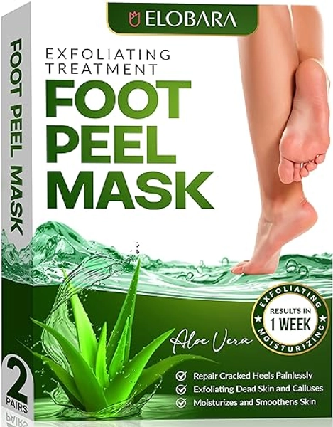 Foot Peel Mask, 2 Pack, Exfoliating Dead Skin and Calluses for Baby Soft Feet, Smooth Silky Skin, Repair Cracked Heels Painlessly, Leave Your Feet Moisture and Smooth (Aloe Vera)