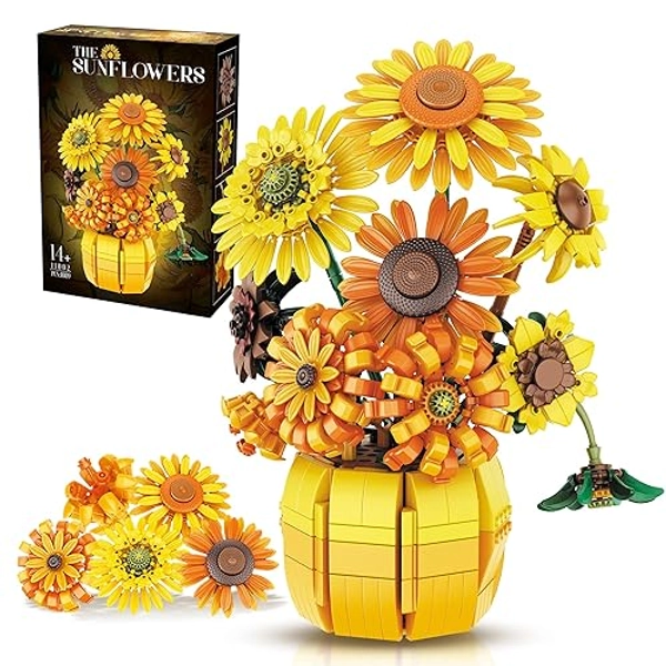 chanbrick Sunflower Building Set Flowers with Vase Van Gogh Botanical Collection for Adult -1009pcs Compatible with Lego