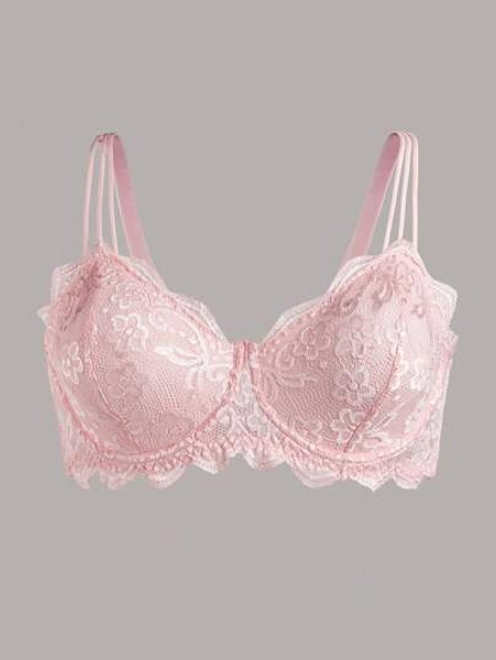 1pc Plus Size Women Floral Lace Underwire Bra