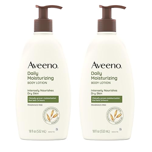 Aveeno Daily Moisturizing Body Lotion with Soothing Prebiotic Oat, Gentle Lotion Nourishes Dry Skin With Moisture, Paraben-, Dye- & Fragrance-Free, Non-Greasy & Non-Comedogenic, 2 x 18 oz - 18 Fl Oz (Pack of 2)