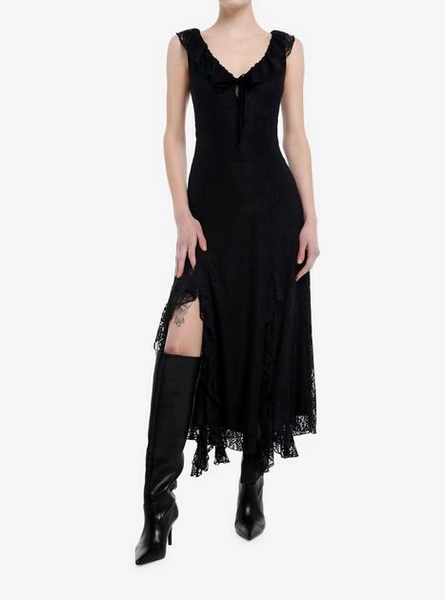 Cosmic Aura Black Lace Slit Maxi Dress | Hot Topic