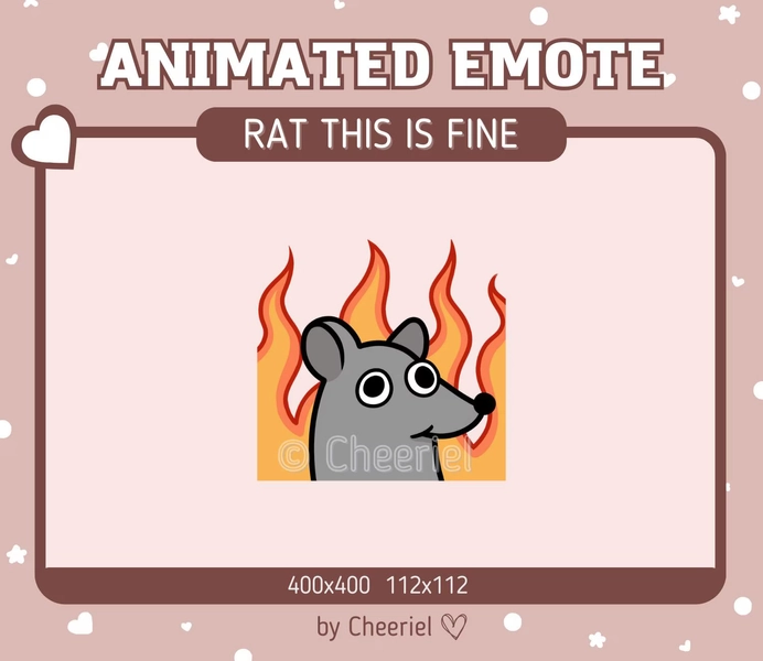 Animated Rat This Is Fine Emote |  Twitch  |  Discord  | Meme Gray Mouse