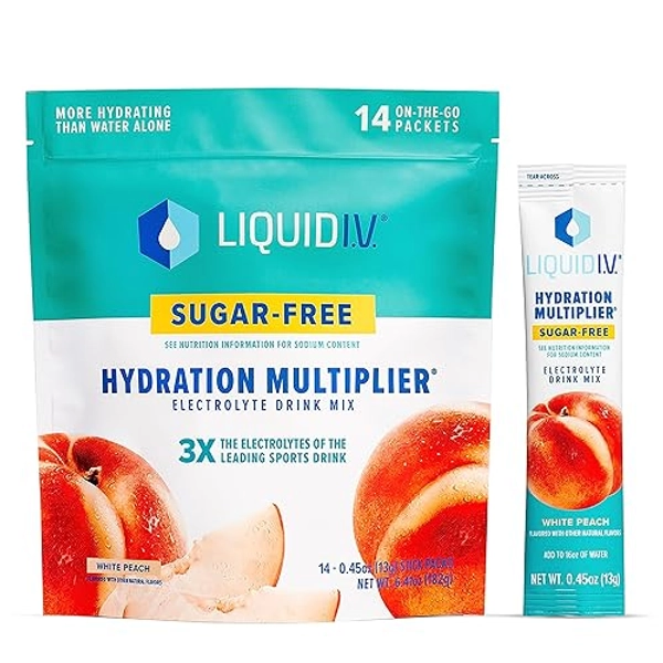 Liquid I.V. Sugar-Free Hydration Multiplier - White Peach – Sugar-Free Hydration Powder Packets | Electrolyte Drink Mix | Easy Open Single-Serving Stick | Non-GMO | 168 Sticks