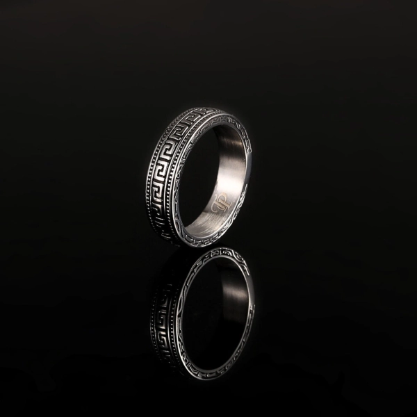 Silver Greek Key Ring - Mens Ring - Mens Silver Band Ring - Patterned Ring For Men - Mens Jewelry- Vintage Minimalist Ring By Twistedpendant