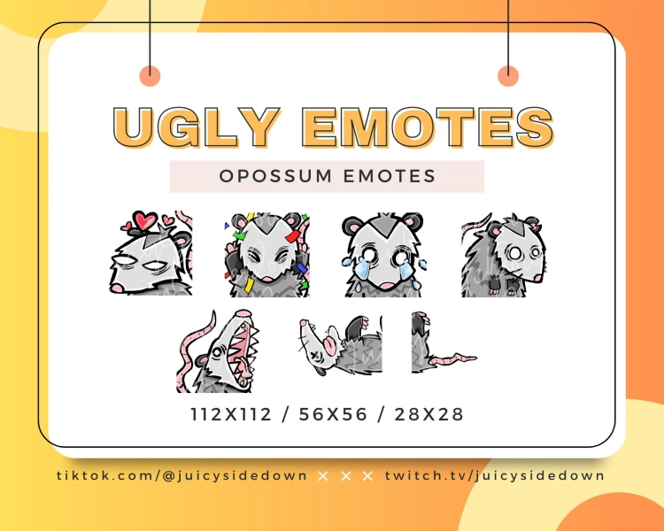 Ugly Cute Opossum Twitch Discord Emotes for Stream