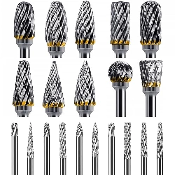 Hartmetall Frässtifte mit Doppelschnitt für Dremel Zubehoer, 20 Stück metallfräser für Bohrmaschine, 3mm Schaft Doppelschnitt Rotationsfräser für Holz Gravieren,Bohren,Metall Polieren,Schleifen