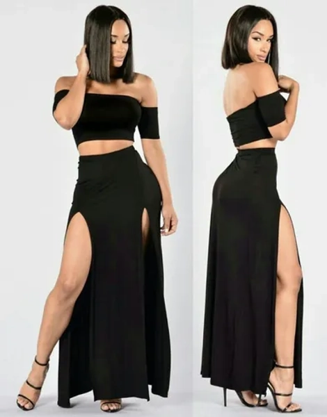 Conjunto Mujer Sexy Pollera 2 Abertura+top Strapless Elastiz