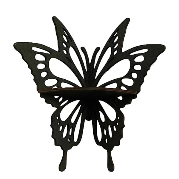 TANG SONG Butterfly Water Drop Bohemian Style Wooden Corner Shelf Decorative Shelf Floating Wall Mounted Crystal Shelf Corner Shelves for Bedroom Kitchen Office Living Room (Black)