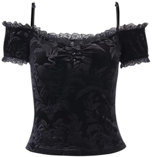 Nihsatin Women's Steampunk Gothic Tunic Shirts Criss Cross Lace Trimed Pinup Top