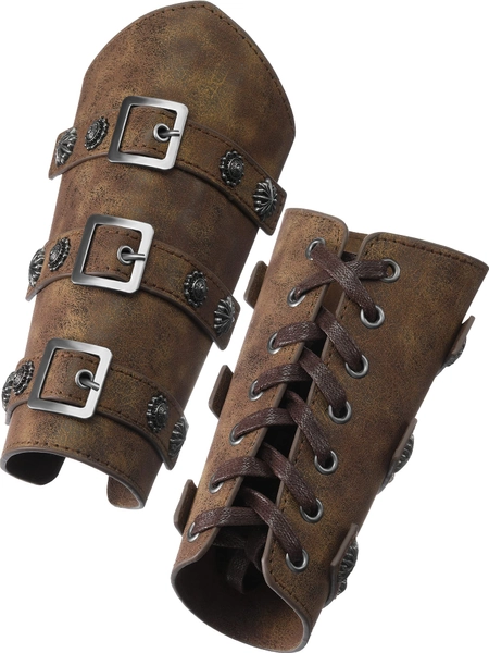 SATINIOR Medieval Faux Leather Arm Guards 2 Pieces Halloween Adult Buckle Bracers Knight Armband Costume Retro Wristband for Men Women Bronze